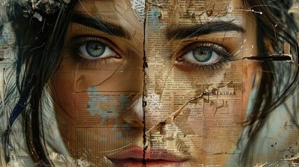 Whimsical Beauty: A Woman's Face in Newspaper Art