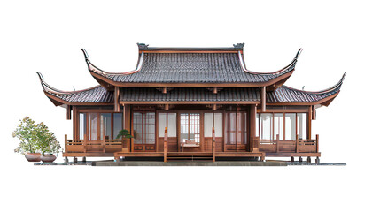 Obraz premium Luxury asian house isolated on white created with Generative AI