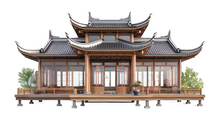Fototapeta premium Luxury asian house isolated on white created with Generative AI