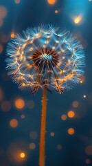 A closeup of the delicate filaments on the stem of a dandelion, with tiny seeds attached