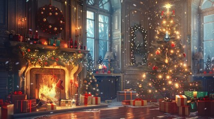 Magical Christmas Tree Illuminates Festive Interior for New Year's Eve