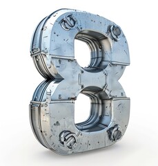 8, eight number metallic bold texture in white background