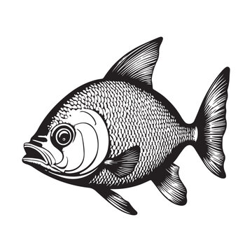 recommend clip art: Fish vector black and white illustration line art collection, White background.