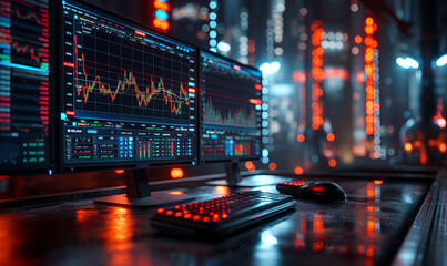Investment chart of the stock market on the monitor.