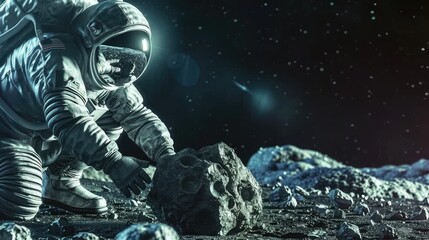 Fototapeta premium Mysterious alien artifact found by astronaut on the moon, a sci-fi and mystery-themed close encounter. Moon landing