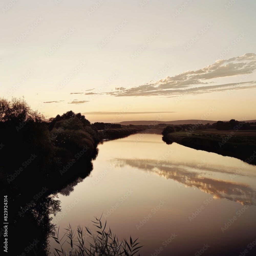 Sticker A river with a cloudy sky in the background