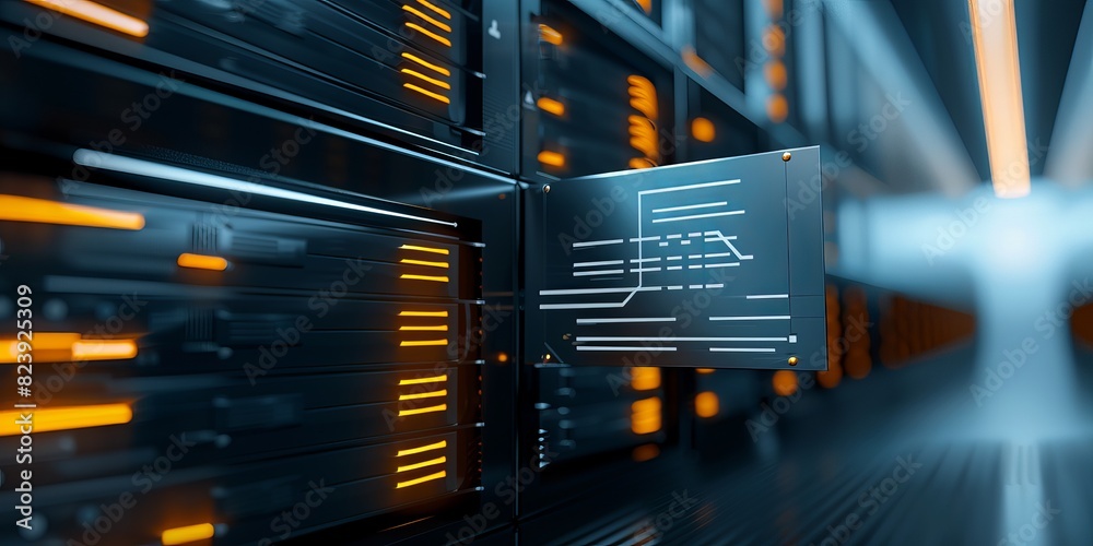 Poster Modern Data Storage: High-Tech Server Equipment in a Network Room, Highlighting Advanced Digital Infrastructure, Generative AI