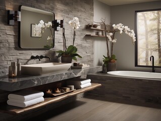 Modern Bathroom with Orchids on a Peaceful Morning