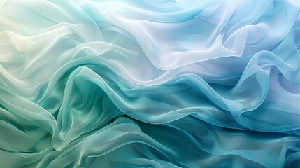 Fototapeta premium Fabric background with abstract, flowing shapes in a gradient of cool blues and greens, creating a calm and serene feel