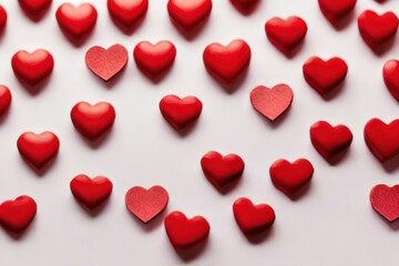 White background with many red and white hearts all around it with empty space in the center