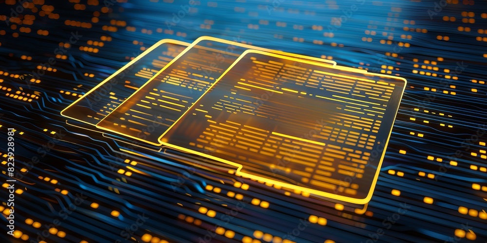 Poster Digital Data Network Interface, showcasing modern technology and innovation in data storage and virtual connectivity, highlighting the dynamic flow of digital information, Generative AI