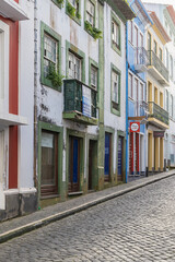Buildings along a cobbled street on Terceira Island, Azores.