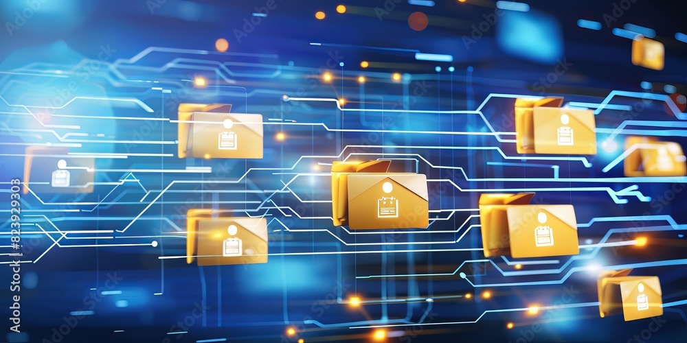 Fototapete Digital Data Network Interface, showcasing modern technology and innovation in data storage and virtual connectivity, highlighting the dynamic flow of digital information, Generative AI