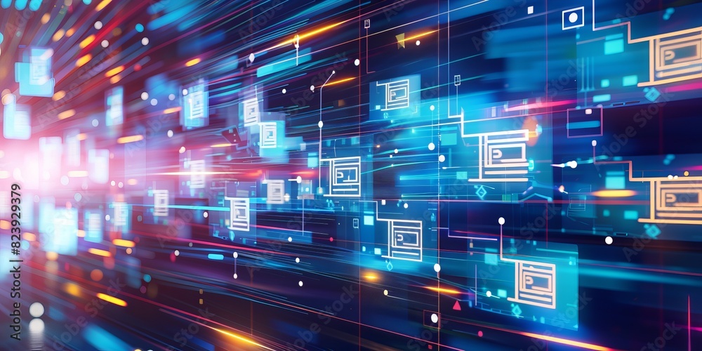 Poster Digital Email Network Interface, showcasing modern technology and innovation in online communication, highlighting the dynamic flow and connectivity of digital emails, Generative AI