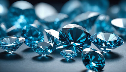 A collection of blue diamonds arranged neatly on a table surface