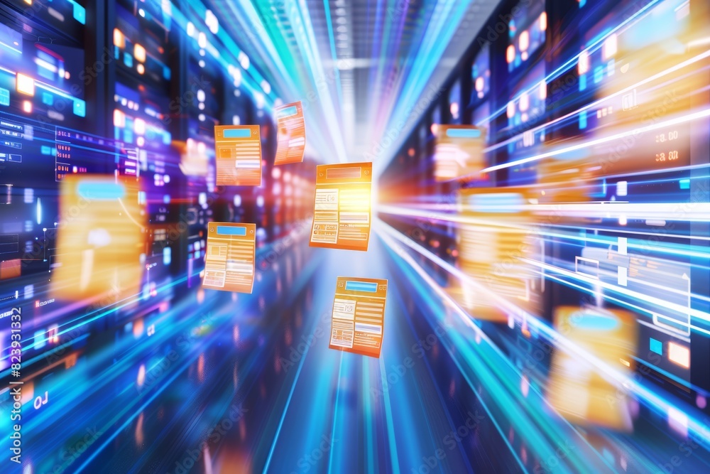 Leinwandbilder Dynamic Digital Data Flow in a Futuristic Network Environment, showcasing the seamless connection and transfer of information in a modern and innovative digital interface, Generative AI