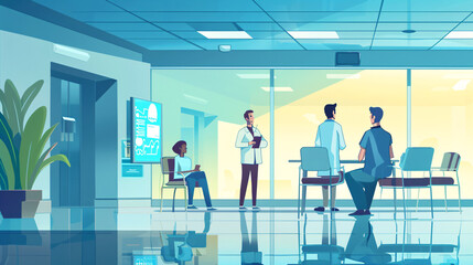 medical team is discussing a treatment plan in hospital conference room. Charts and reports spread out on table as doctors and nurses exchange ideas and insights. The room is filled with collaborative
