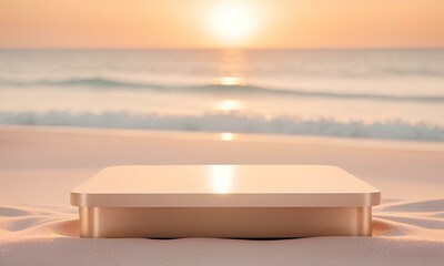 Magical Horizon and Pearlescent Podium on Tranquil Beach
