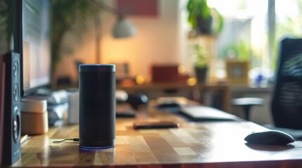A person in their home office using the AI home assistant to schedule virtual meetings and manage tasks for the week.