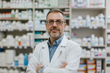 Portrait of a man pharmacist in a pharmacy