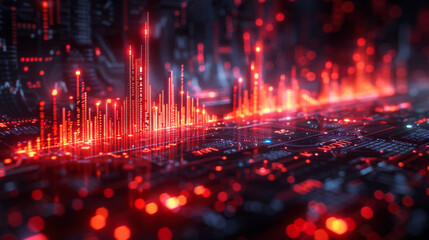 Fototapeta premium Close-up interactive growth chart. Bright columns showing growth. Data visualization. Concept of technology, analysis.