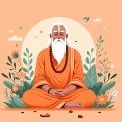 serene Guru Meditating in Traditional Pose