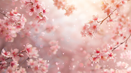 Cherry blossoms are blooming in the beautiful garden. Delicate pink petals create a stunning scene. The trees are decorated with colorful flowers. And the floor is gently carpeted with falling leaves.