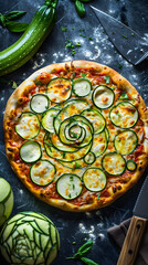 Homemade Zucchini Pizza Artfully Presented, A Culinary Delight in Vibrant Hues