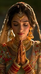 Obraz premium Radiant Indian Bride Reveling in Timeless Cultural Traditions and Ethereal Natural Lighting