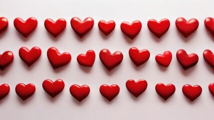 White background with many red and white hearts all around it with empty space in the center