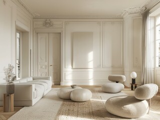 living room of contemporary classicism, white wall
