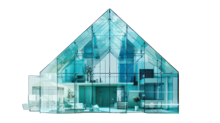 Cube glass house isolated on white created with Generative AI