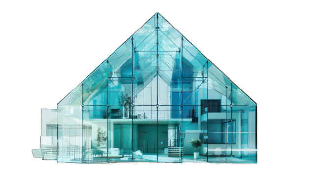 Cube glass house isolated on white created with Generative AI