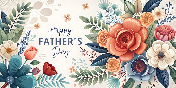 Father's Day Card Design with Floral Theme and 'Happy Father's Day' Message, Text, Background, Poster, Gift, Card, Poster, Post