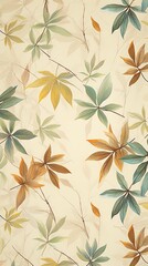 Detailed close-up of small dried autumn leaves on light soft wallpaper