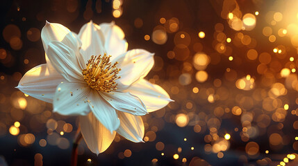   White flower on blurred background, lit background