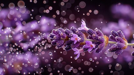   A purple flower with droplets of water