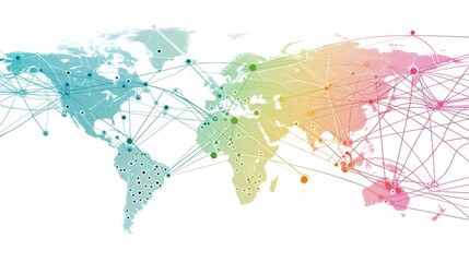 A global map showcasing vibrant network connections and data lines, emphasizing global connectivity and digital communication.