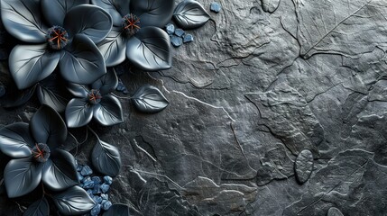   A close-up of a metal surface with blue flowers on both sides