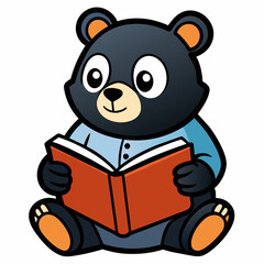Asian Black Bear reading icon vector illustration 