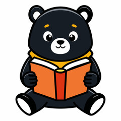 Asian Black Bear reading icon vector illustration 