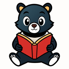 Asian Black Bear reading icon vector illustration 