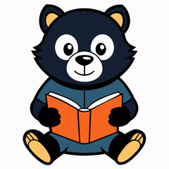 Asian Black Bear reading icon vector illustration 