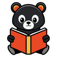 Asian Black Bear reading icon vector illustration 