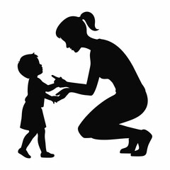 Vector silhouette mother playing with her child on white background