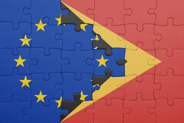 puzzle with the colourful national flag of east timor and flag of european union.