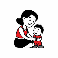 Vector silhouette mother playing with her child on white background