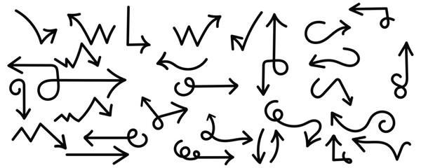 Set of hand drawn vector arrows. Doodle set of pencil drawing arrows. Abstract arrows - stock vector.