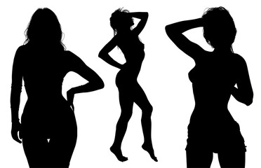 mujeres, ilustracion, vector, silueta, modelos, fashion, modelos, moda, pose, cuerpo, sensual