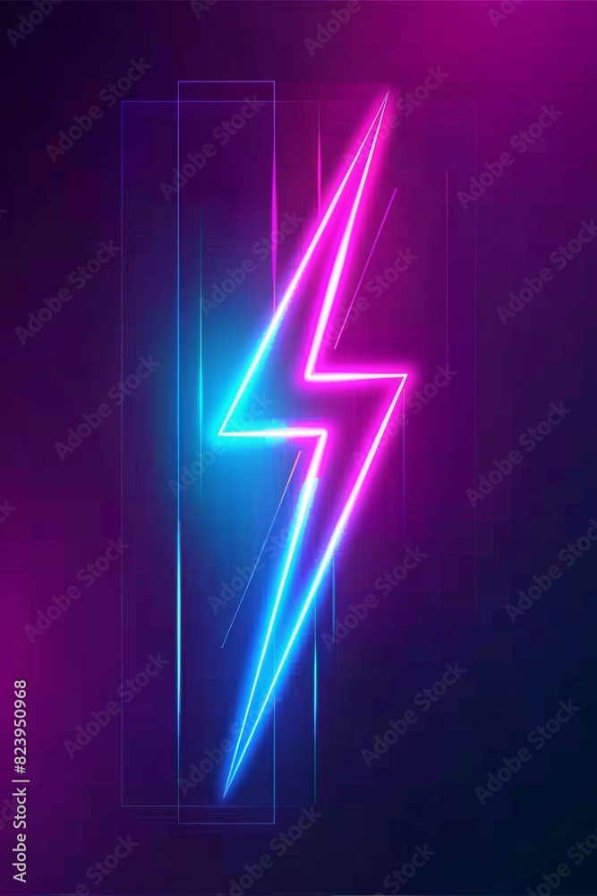 Poster abstract neon lightning bolt in a futuristic design, showcasing vibrant and dynamic energy with brig